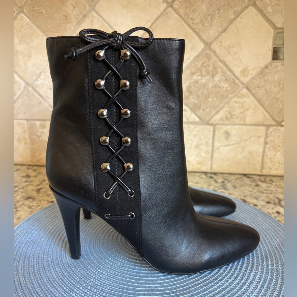 Nine West Black Lace-Up Heeled Boots